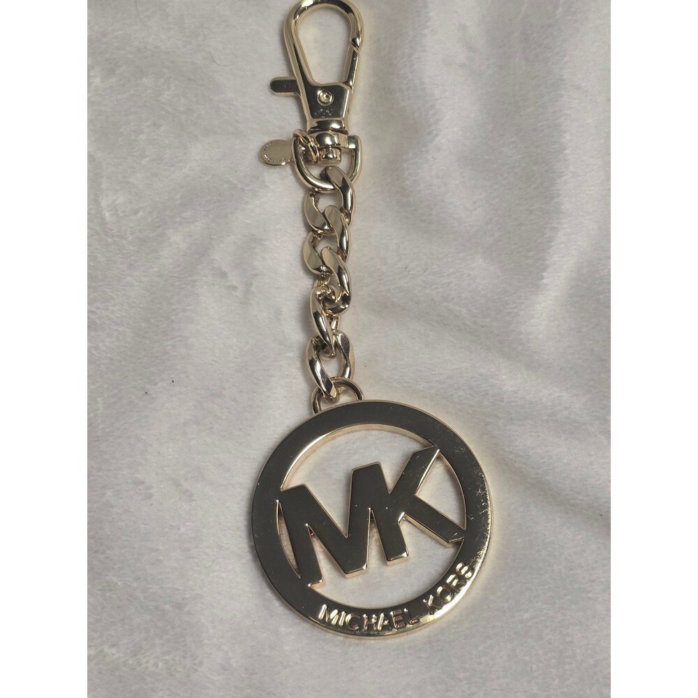 Michael Kors Gold Tone MK Logo Medallion Keychain Bag Charm